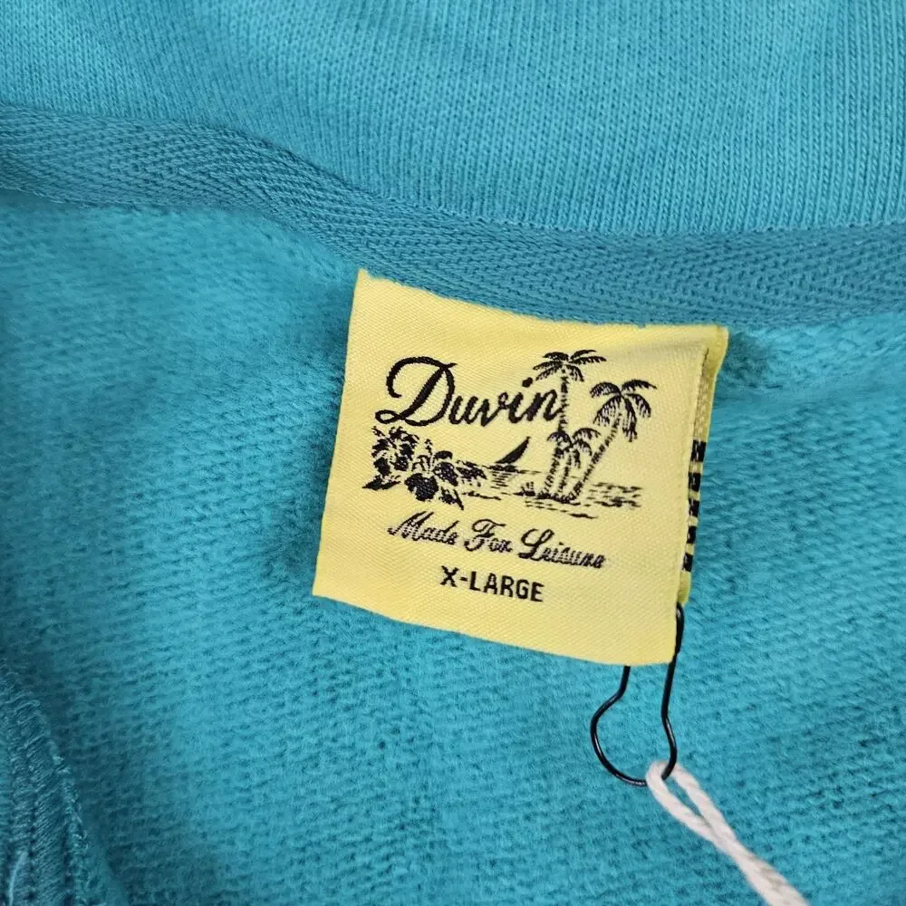 Duvin Catch Of The Day Polo Fleece Pullover Sweatshirt Teal Blue Size XL
